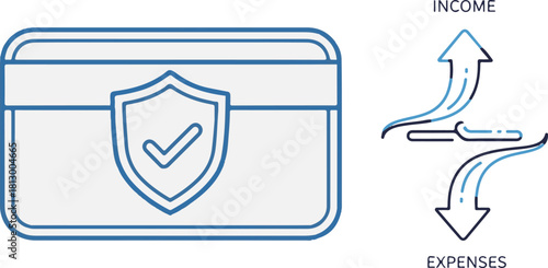 Outline Vector Icons Illustrating Financial Security and Income Expense Balance