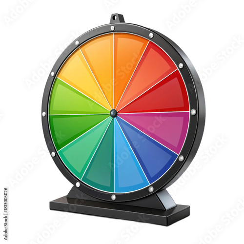Spinning prize wheel with vibrant colorful segments ready for your next game show or promotion