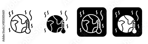 Global Warming Icon Line and Black Fill Style Collection