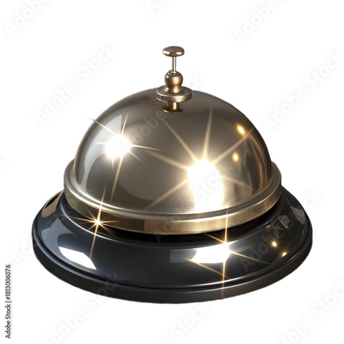 Elegant brass hotel reception bell with polished gleam, ready to summon prompt service for discerning guests and seamless hospitality experiences.