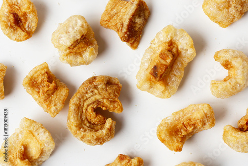 Crispy pork cracklings, a crunchy savory snack.