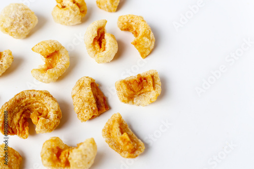 Crispy pork cracklings, a crunchy savory snack.