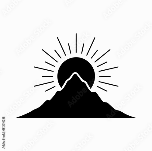Mountain Peak Sunrise Silhouette Vector – Minimal Sun and Mountain Symbol of New Beginnings