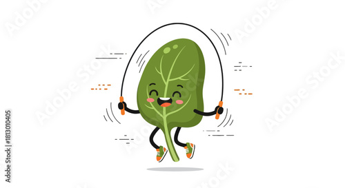 Happy Spinach Character Jumping Rope for Health and Fitness in a Dark Background