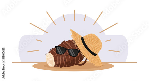Funky Root Vegetable In Sunglasses Enjoying Summertime Beach Vibes Under the Sun