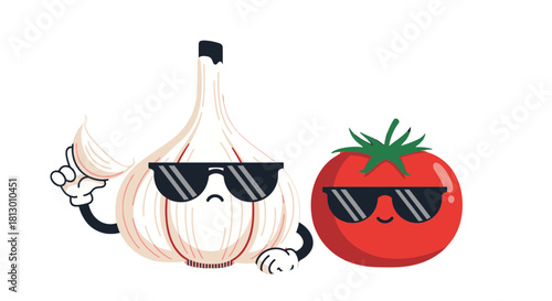 Funky Vegetable Duo in Sunglasses on Black Background with Playful and Modern Style