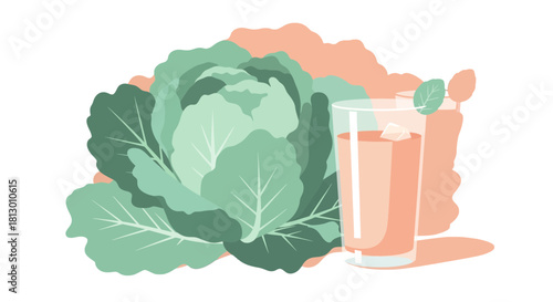 Healthy And Fresh Cabbage Cocktail With Ice Cubes On Black Background Concept