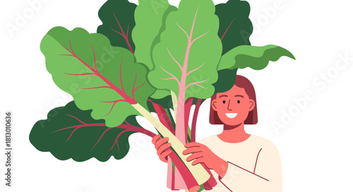Healthy And Fresh Harvest: A Person Holding Vibrant, Organic Chard on Black Background