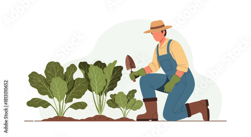 Gardener Nurturing Greenery: Cultivating Growth in a Vibrant and Organic Environment