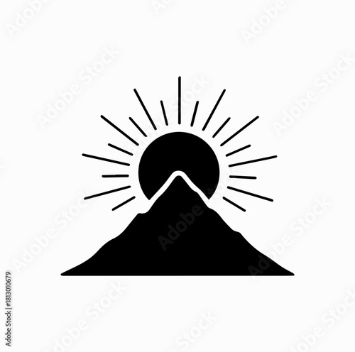 Mountain Peak Sunrise Silhouette Vector – Minimal Sun and Mountain Symbol of New Beginnings