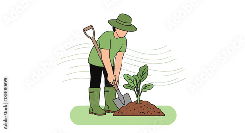 Gardener Planting A Sapling Illustrating Environmental Sustainability And Growth