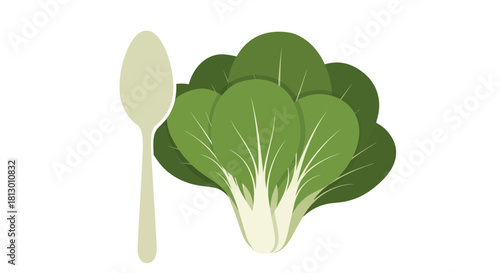 Healthy Bok Choy Leaves Beside A Spoon, Illustrating Food And Nutritional Concepts