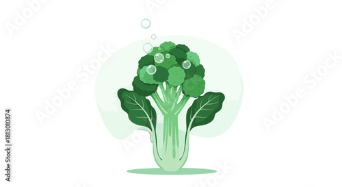 Healthy Broccoli Vegetable Illustration With Bubbles Floating and Isolated on Black Background