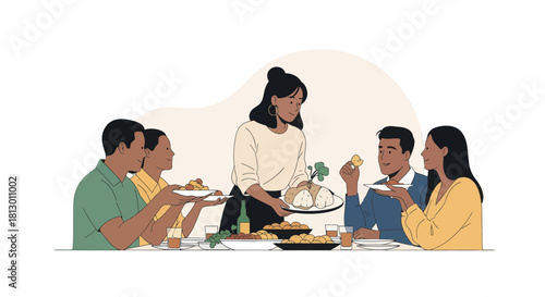 Gathering Around Table Sharing Nourishment and Embracing Warmth of Community