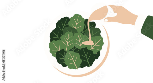 Healthy Culinary Illustration: Gourmet Meal Presentation with Vibrant Fresh Ingredients