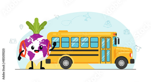 Global Adventure: A Cheerful World-Turnip Off To Explore The World By School Bus