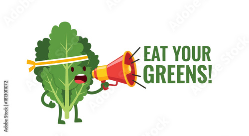 Healthy Eating Message Delivered By a Cheerful Vegetable with a Megaphone