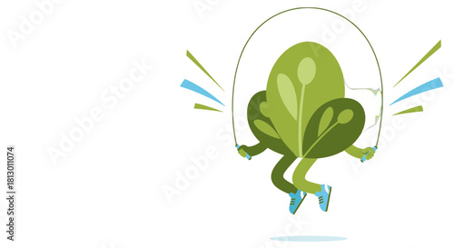 Green Figure Uses Jump Rope For Exercise In A Minimalistic And Modern Style