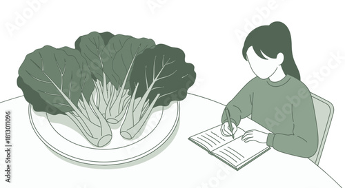 Healthy Eating Planning: Fresh Vegetables and Note Taking for a Balanced Lifestyle