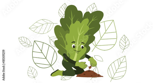Green Lettuce Planting: A Playful Illustration of Organic Gardening on Black