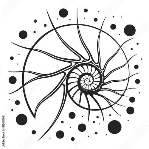 Nautilus Shell Spiral with Dots dense vector