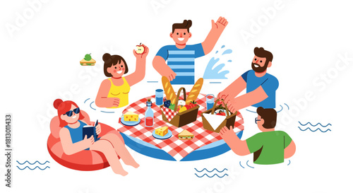 Group Of Friends Enjoying Picnic and Spending Quality Time Together In Summer