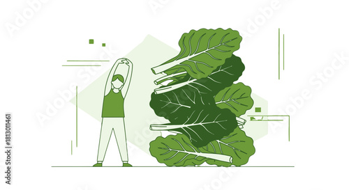 Healthy Habits Combined With Leafy Greens and Exercise For Well-being and Fitness