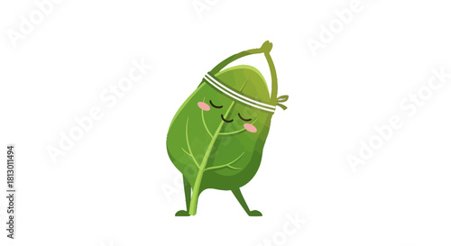 Healthy Leaf Character Doing Yoga Smiling While Practicing Stretching And Meditation