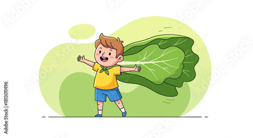 Healthy Kid Embracing His Superpowers of Eating Vegetables and Promoting Wellness