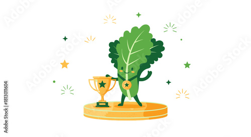 Healthy Leafy Vegetable Trophy Celebration Against a Dark Background Illustration
