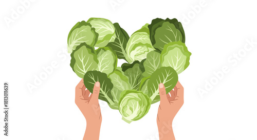 Hands Holding Organic Cabbage Leaves Shaped in a Heart on Black Background