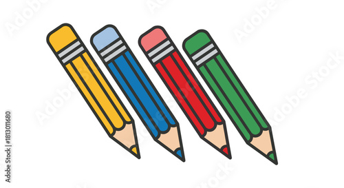 Vibrant colorful pencil set for creative projects and back to school designs featuring yellow blue red and green hues perfect for educational resources, Generative AI.