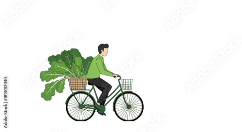 Healthy Lifestyle Depicted: Person Cycling With Vegetable Basket on Black Background
