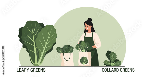 Healthy Lifestyle Depicted, Women Choosing and Packing Leafy Greens for Nutritious Meals