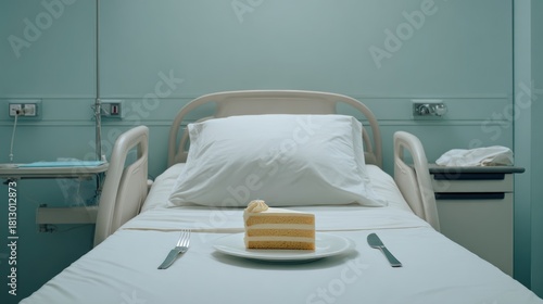 Hospital bed with cake