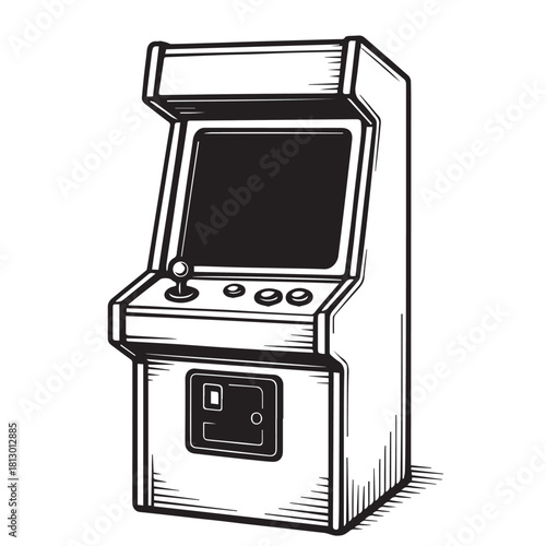 A modern vector artwork showing a vintage arcade game machine on a wall, crafted with smooth lines and old school design features that celebrate classic gameplay and retro aesthetics.