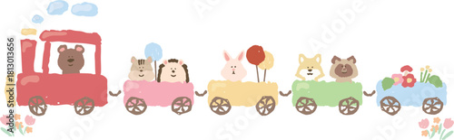 やさしいどうぶつ日和｜森の動物列車イラスト（幼稚園・保育園向け）