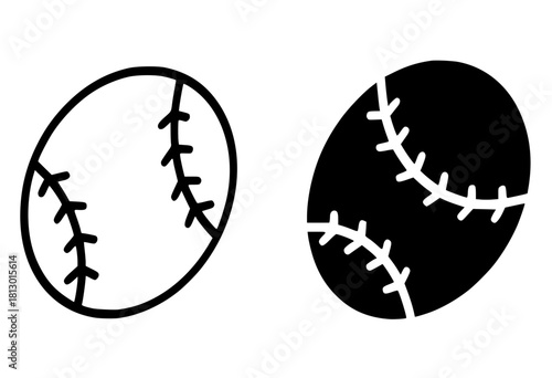 Baseball illustration, outline and silhouette versions
