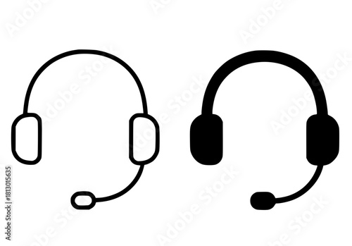 Headphone minimalist icon, outline and silhouette versions