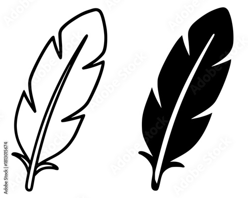 Chicken feather illustration, outline and silhouette versions