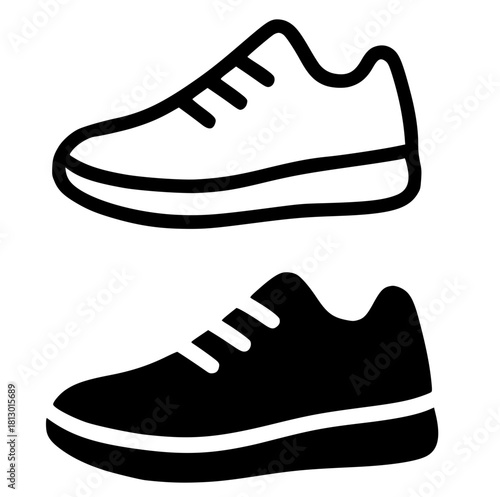 Shoe illustration, outline and silhouette versions