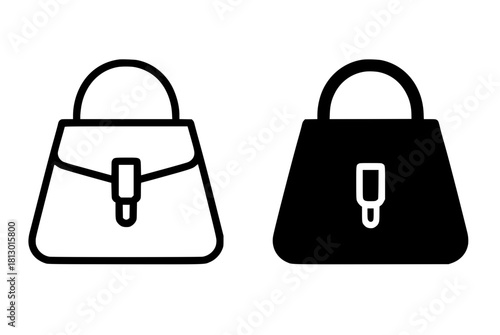 Women's bag illustration, outline and silhouette versions