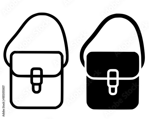Men's sling bag illustration, outline and silhouette versions