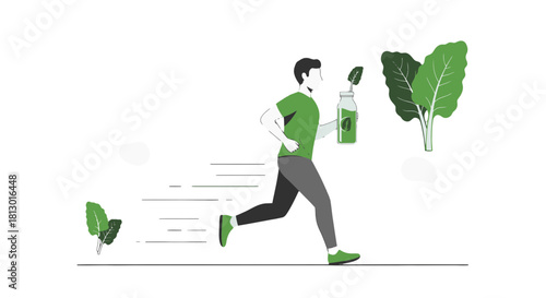 Healthy Runner Depicted with Smoothie and Greens against Black Background Design Illustration