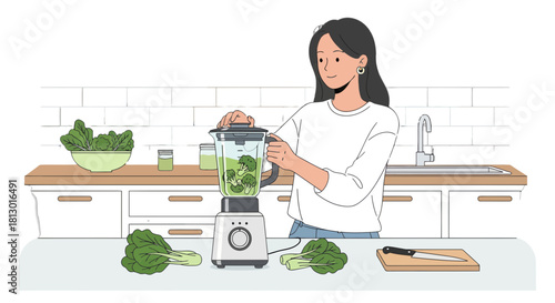 Healthy Smoothie Preparation in Modern Kitchen Setting for Nutritional Eating