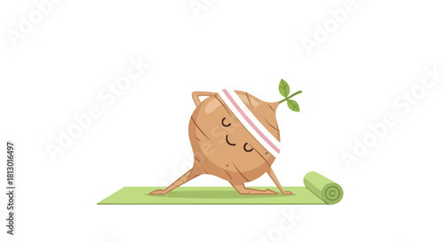 Healthy Vegetable Character Doing Yoga and Promoting Fitness on Black Background