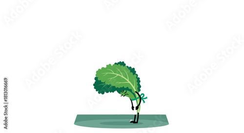 Humorous Depiction Of Sad Vegetable Leaf With Cartoonish Characteristics On Stage