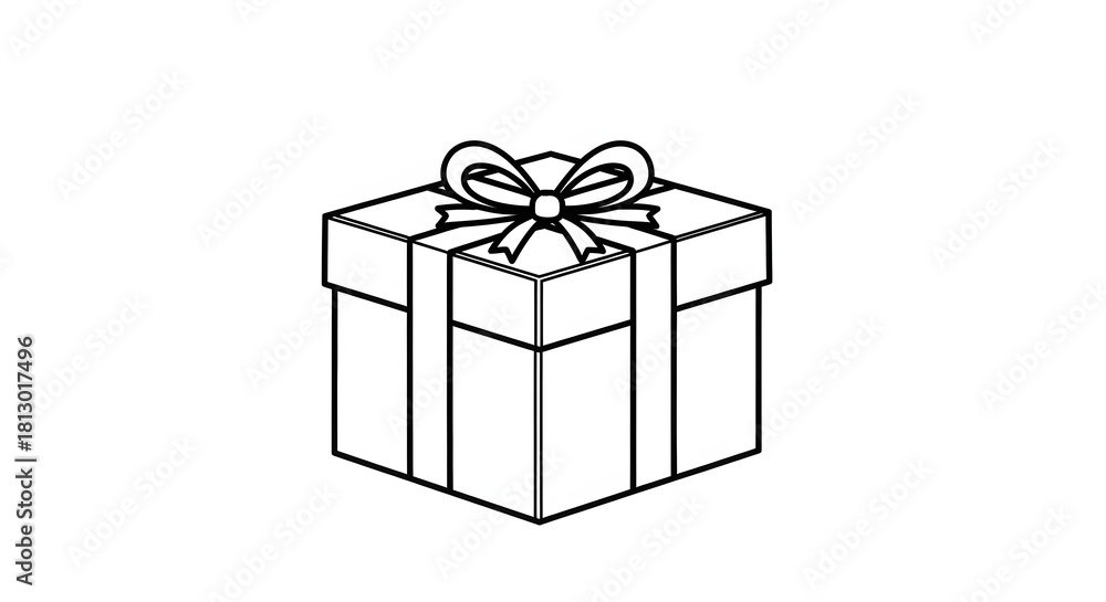 Fototapeta premium A simple, detailed, black and white illustration of a gift box with a bow on top.