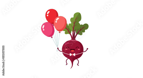Joyful Beetroot With Balloons in a Dark Setting Illustrating Celebration and Happiness