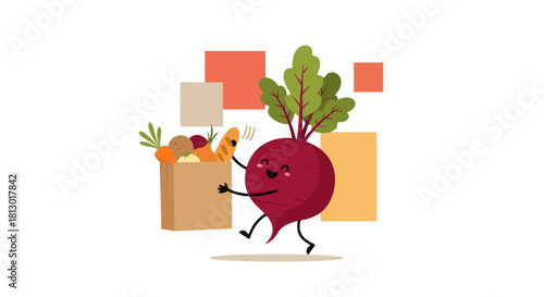 Joyful Beetroot With Groceries: A Charming Illustration Design of Freshness and Health
